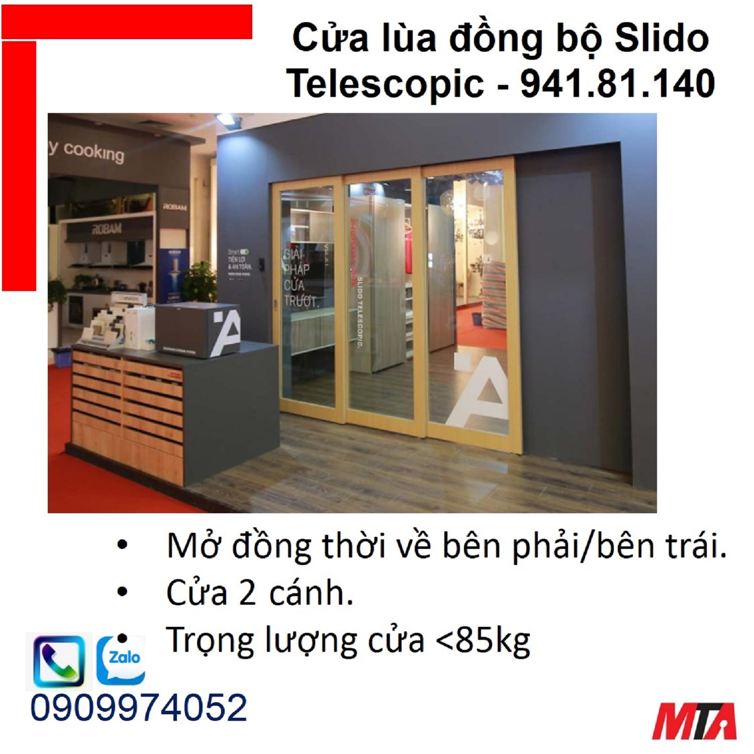 Phụ kiện cửa lùa động bộ Slido Telescopic 940.81.140 dùng cho cửa 2 cánh