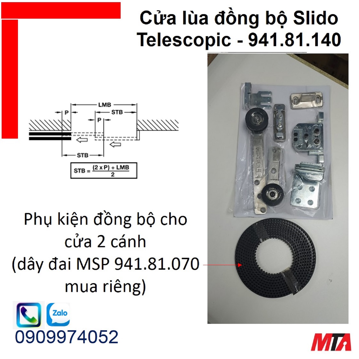 Phụ kiện cửa lùa động bộ Slido Telescopic 940.81.140 dùng cho cửa 2 cánh