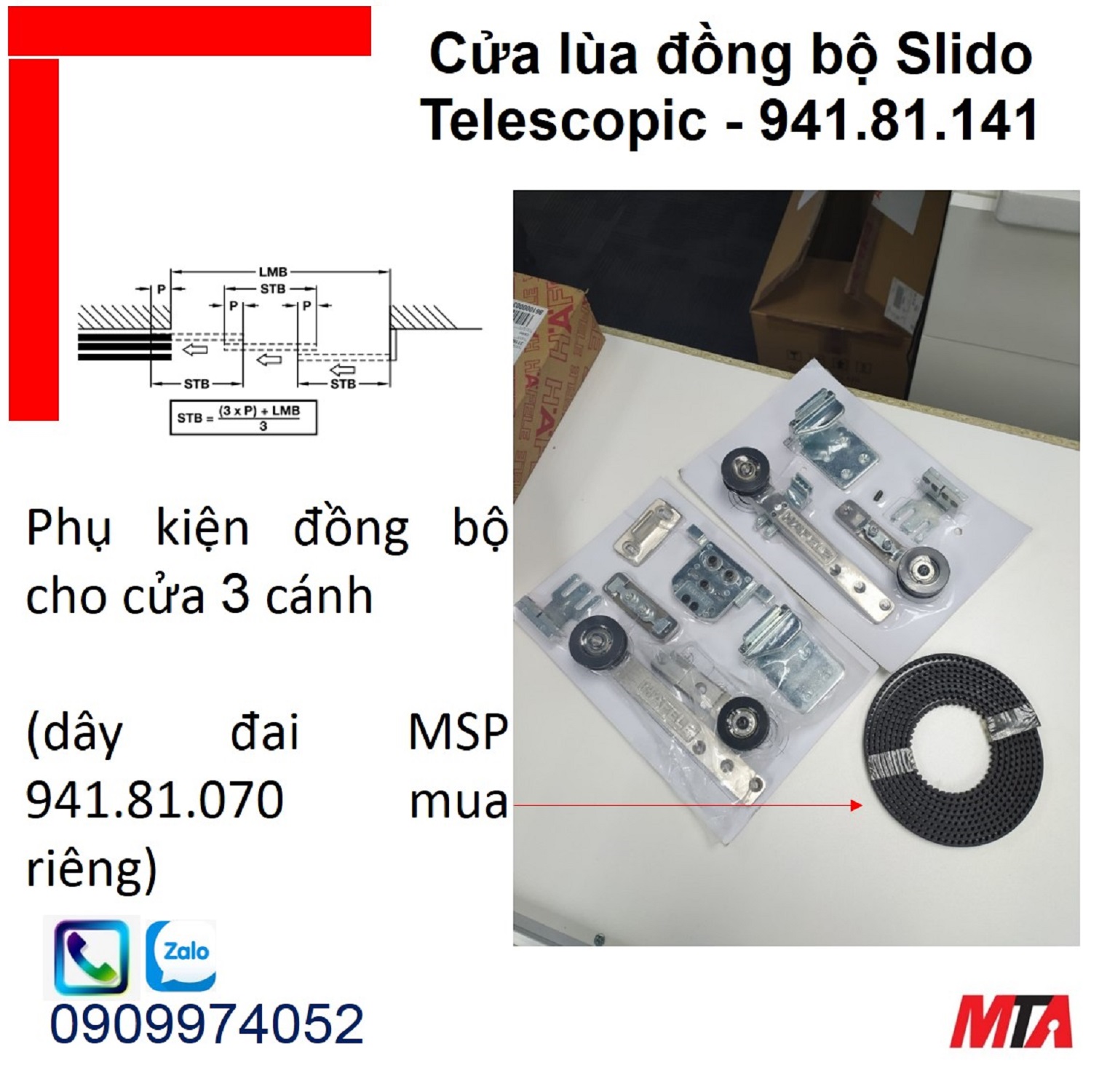 Phụ kiện cửa lùa động bộ Slido Telescopic 940.81.141 dùng cho cửa 3 cánh