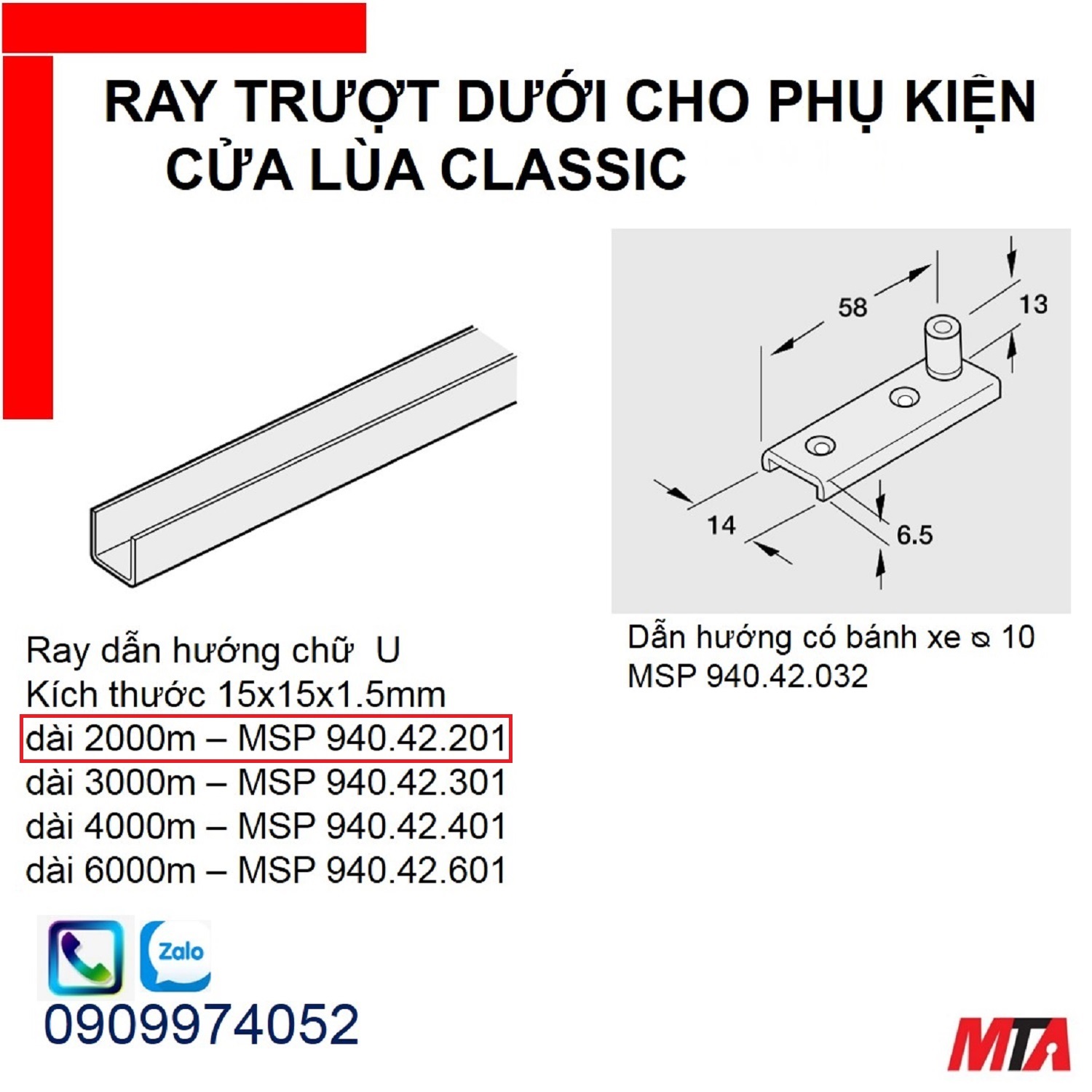 Phụ kiện cửa lùa hafele 942.42.201 ray trượt dưới Slido classic 250P/K/O chiều dài 2000mm