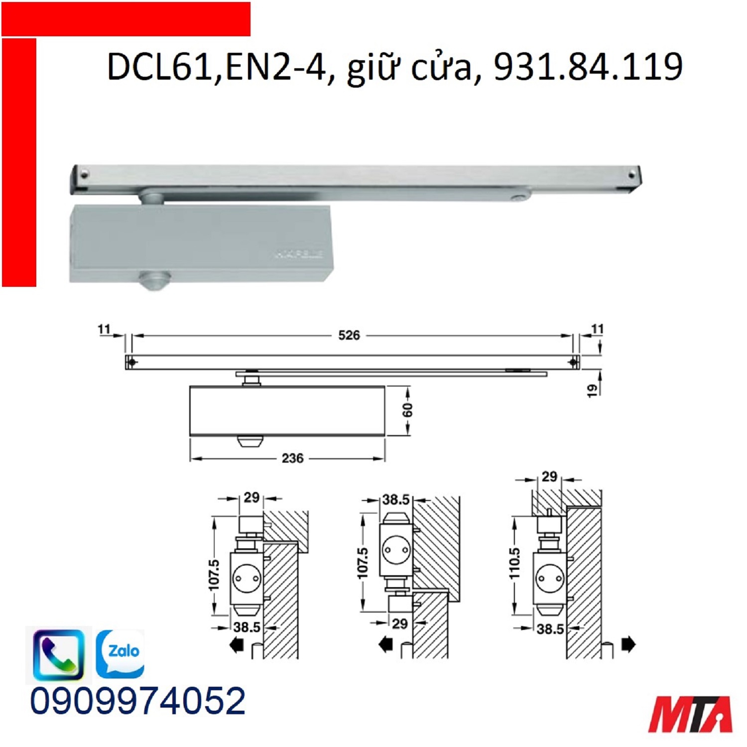 Tay co thủy lực hafele 931.84.119 giữ cửa cửa nặng tối đa 80kg rộng max 1100mm