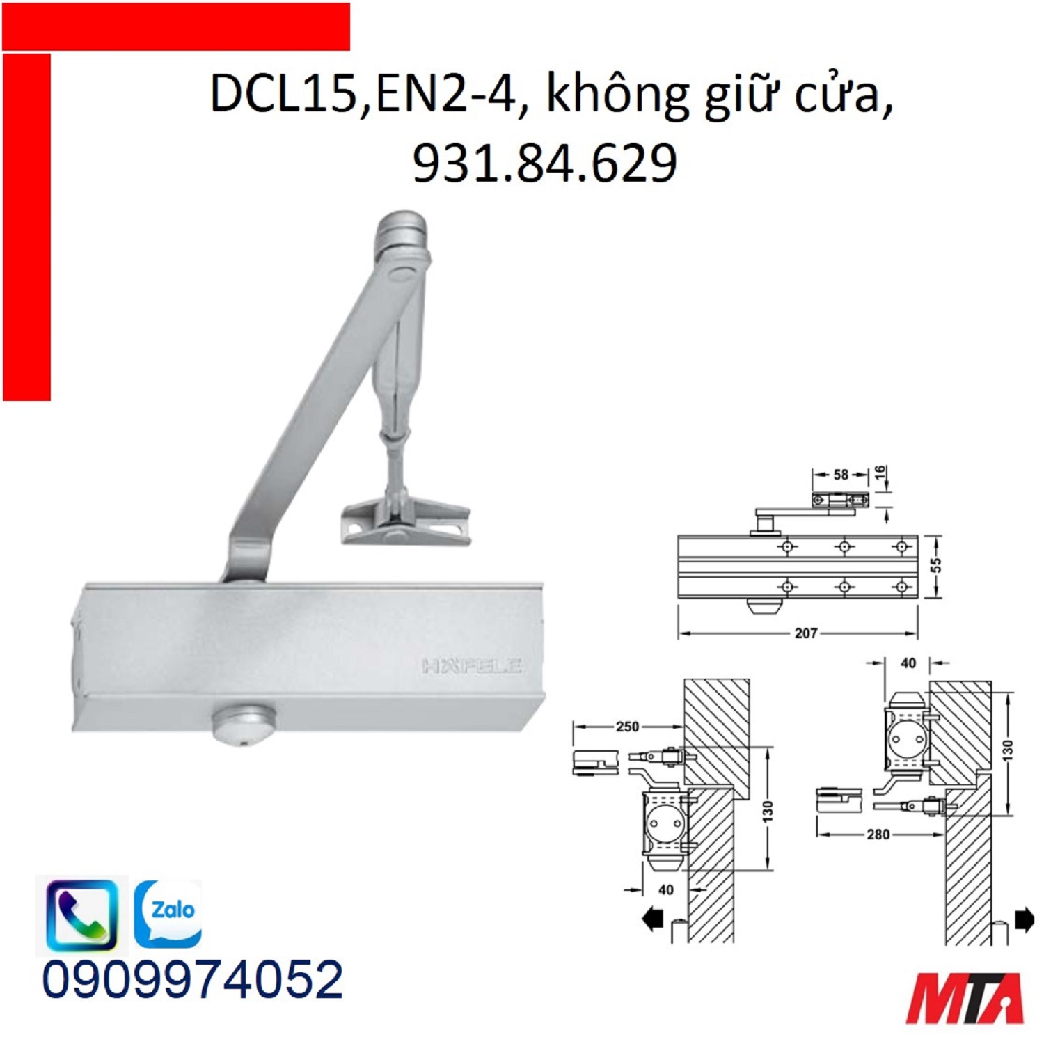 Tay co thủy lực hafele 931.84.629 giữ cửa cửa nặng tối đa 80kg rộng max 1100mm