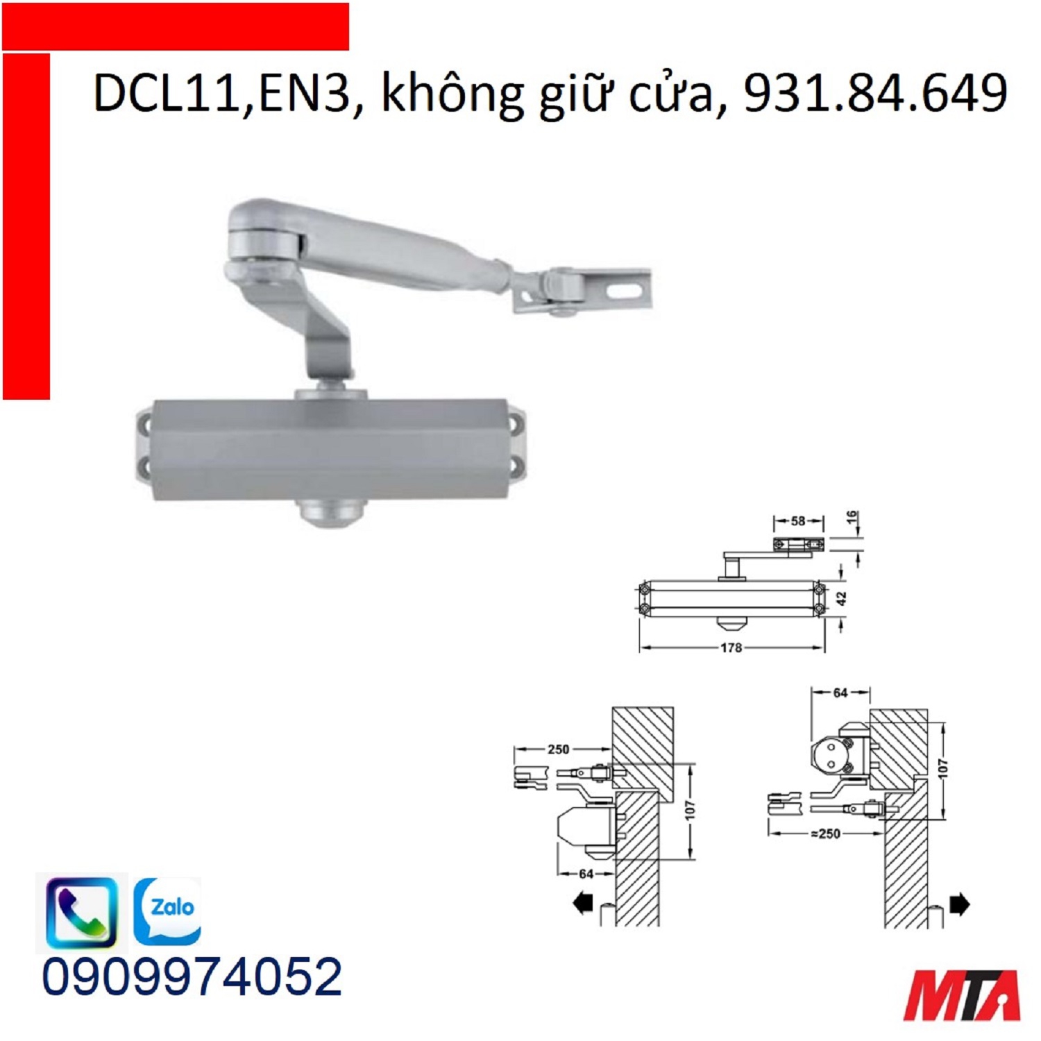 Tay co thủy lực hafele 931.84.649 không giữ cửa cửa nặng tối đa 60kg rộng max 950mm