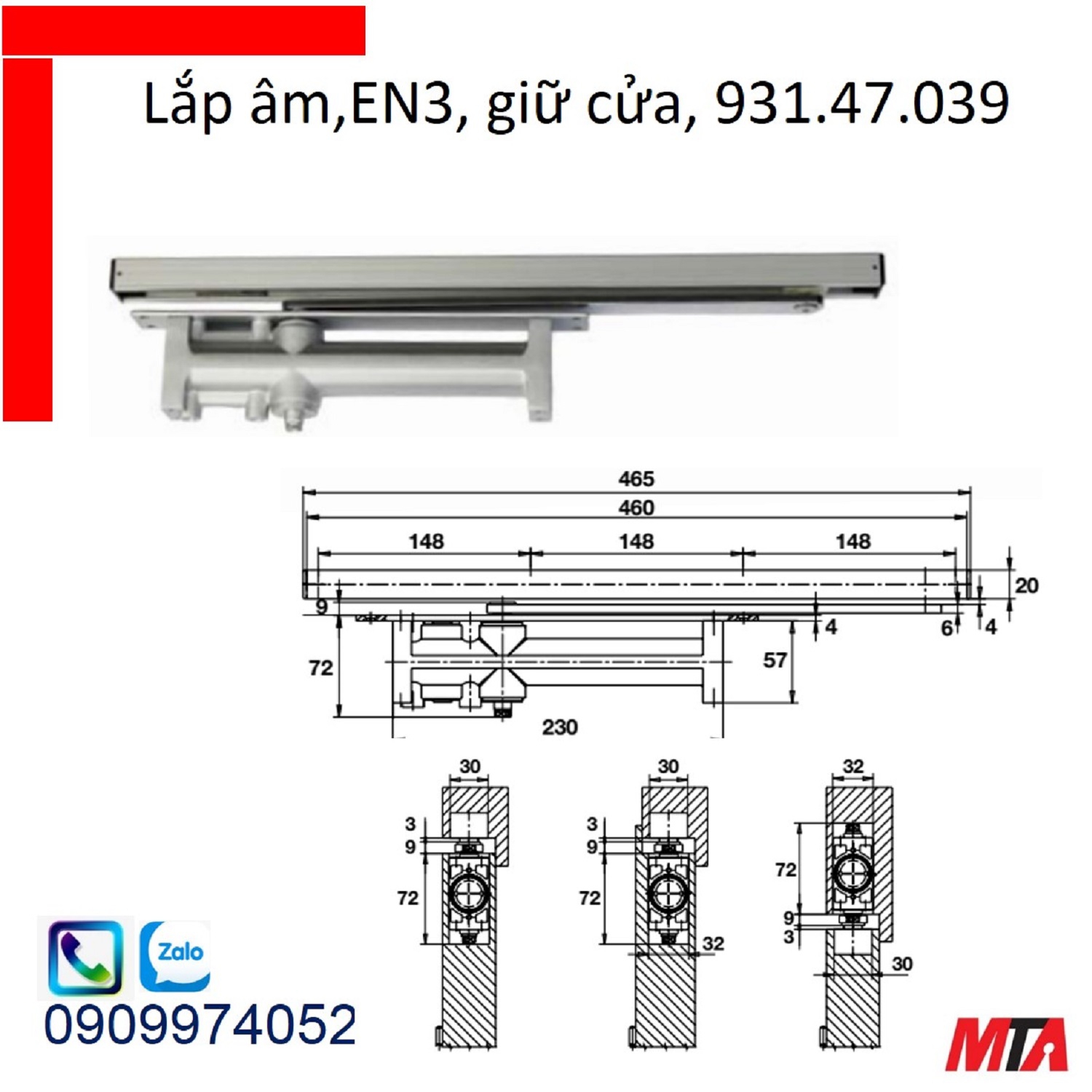 Tay co thủy lực hafele 931.47.039 giữ cửa lắp âm cửa nặng tối đa 60kg rộng max 950mm