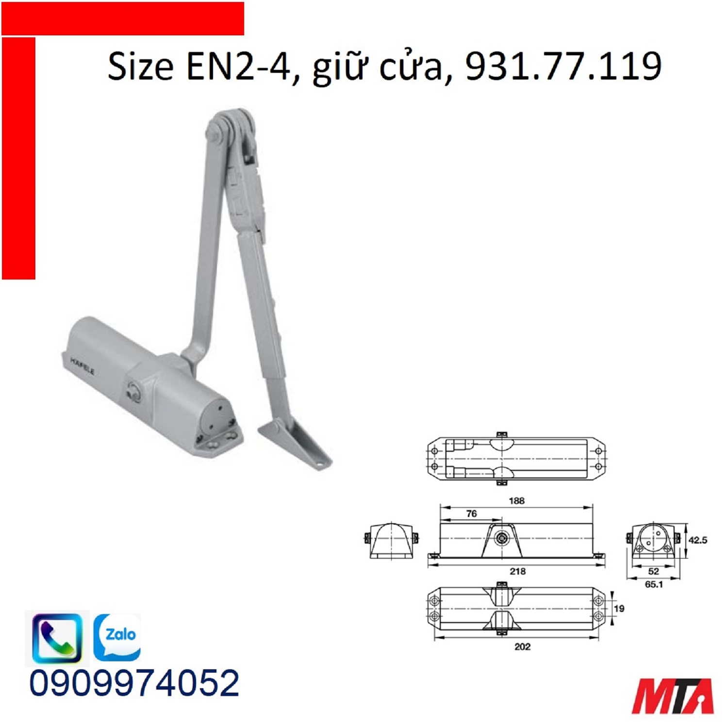 Tay co thủy lực hafele 931.77.119 giữ cửa cửa nặng tối đa 80kg rộng max 1100mm