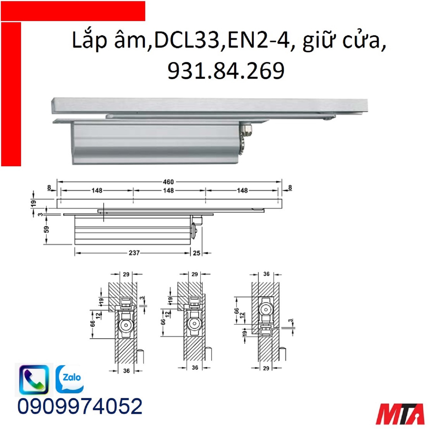 Cùi chỏ hơi hafele 931.84.269 giữ cửa lắp âm cửa nặng tối đa 80kg rộng max 1100mm