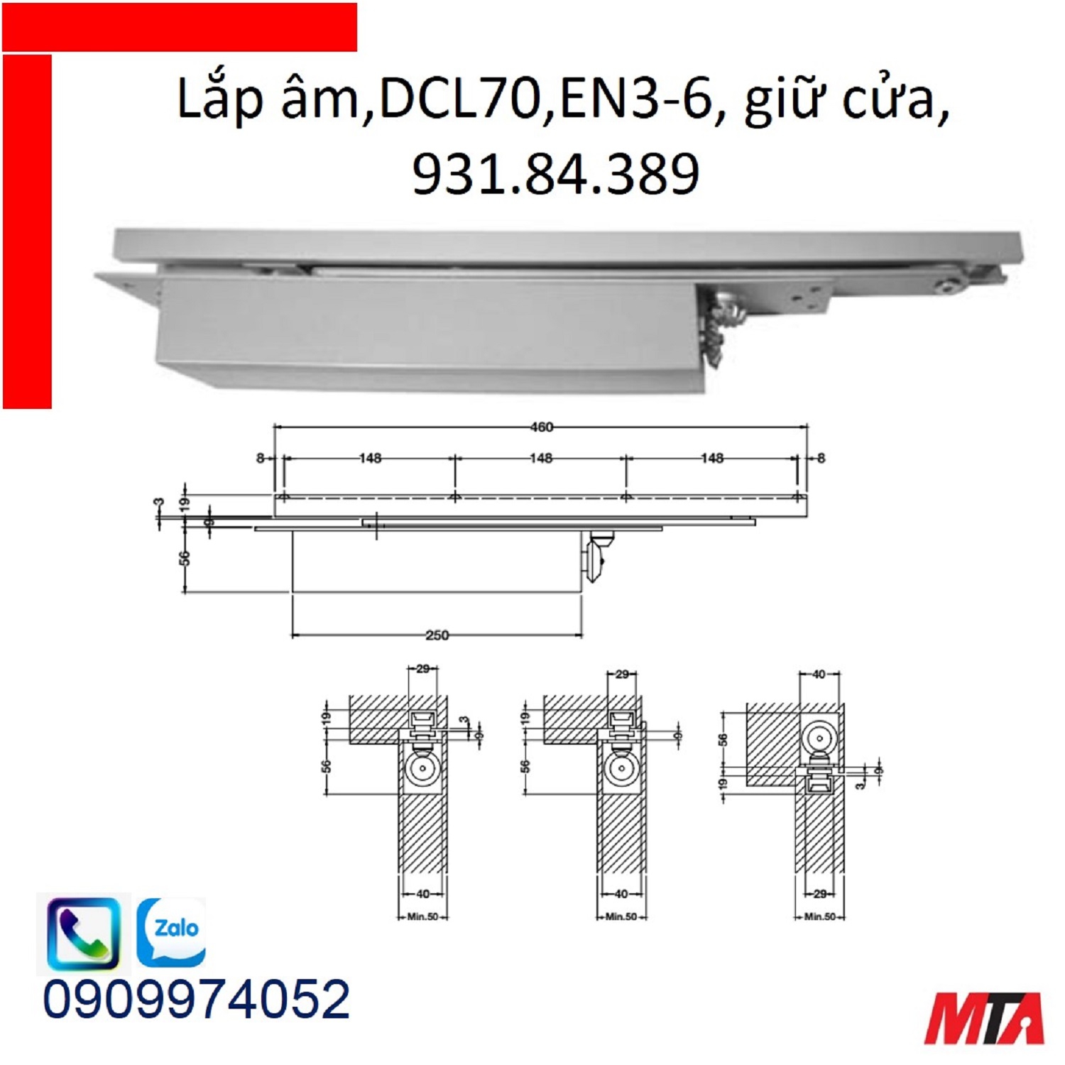 Tay co thủy lực hafele 931.84.389  giữ cửa lắp âm cửa nặng tối đa 150kg rộng max 1400mm