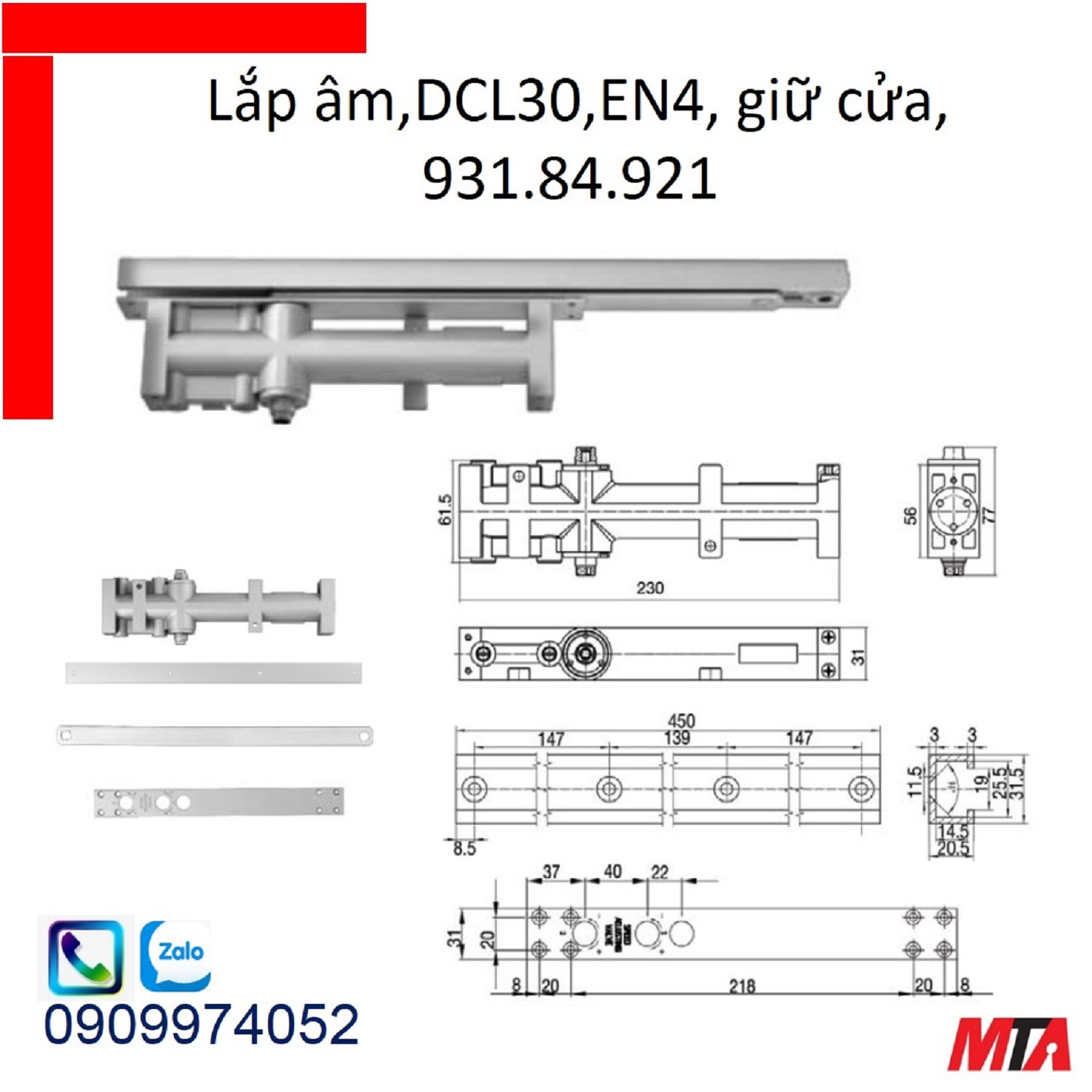 Cùi chỏ hơi hafele 931.84.921 giữ cửa lắp âm cửa nặng tối đa 80kg rộng max 1100mm